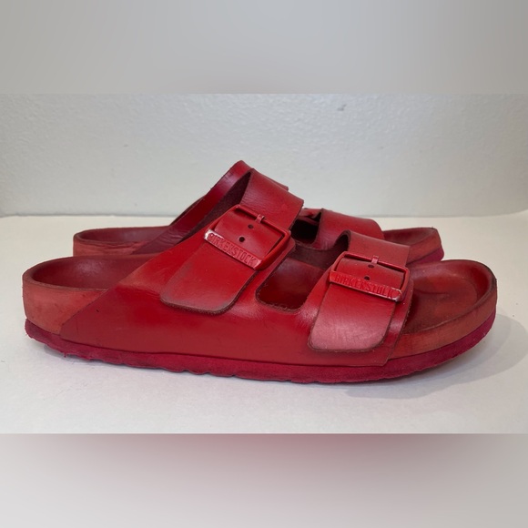 Valentino Garavani & Birkenstock Unisex Arizona Red‎ Leather Sandals Sz 8.5 (39) - Picture 5 of 14